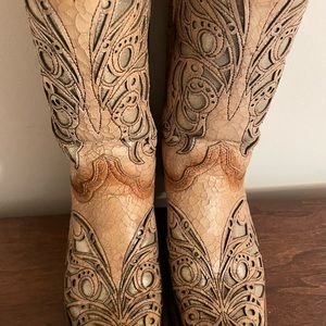 Corral Girl's Tan and Beige Inlay Snip Toe Western Boots